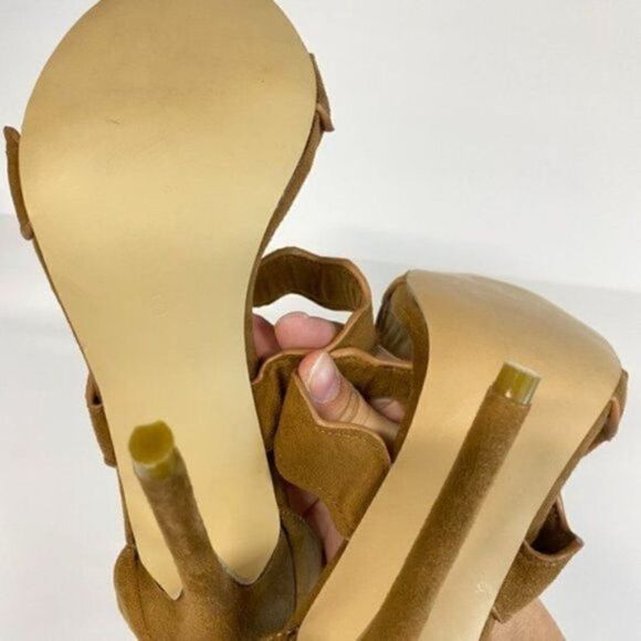 Size 6 FSJ Women Hot Open Toe Strappy Heeled Sandals Suede Dress Shoe for Party - Picture 5 of 6